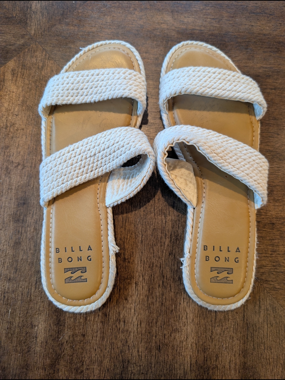 Billabong Cream Braided Double-Strap Slide Sandals